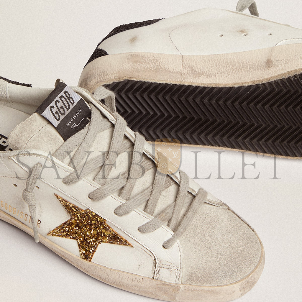 GOLDEN GOOSE WOMEN'S SUPER-STAR LTD WITH GOLD STAR AND BLACK GLITTER HEEL TAB 8050235260795